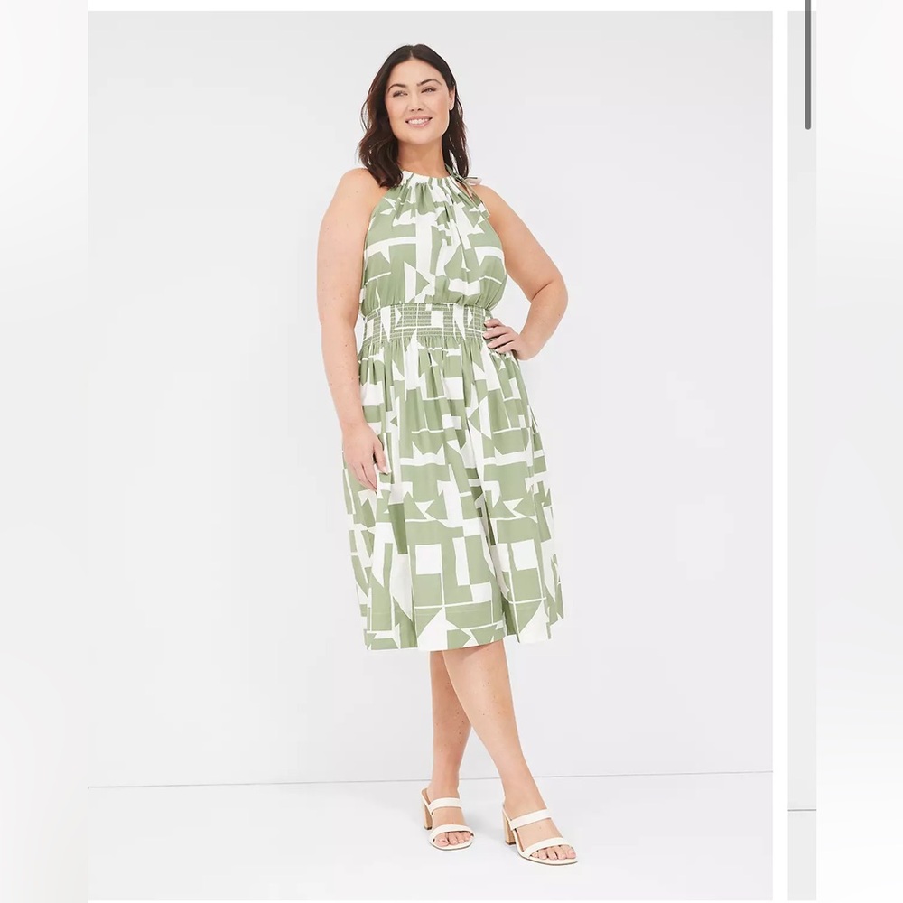 NWT Lane Bryant Halter-Neck Smocked-Waist Midi Dress